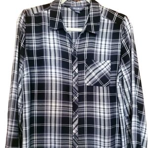 Eddie Bauer Bk & White Plaid Women's Button Front Shirt Size M
